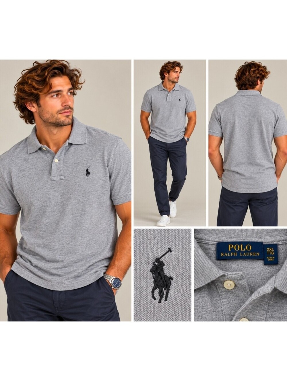 Polo Ralph Lauren Men’s XXL Gray Short Sleeve Polo Shirt Black Pony 100% Cotton